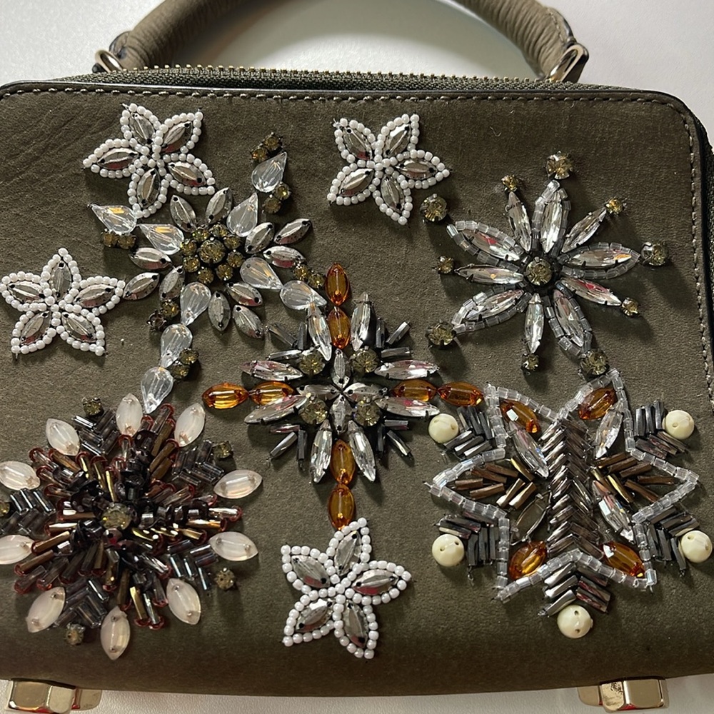 Rebecca Minkoff Sage Green Embellished Jewels Leather Box Bag - Picture 2 of 10